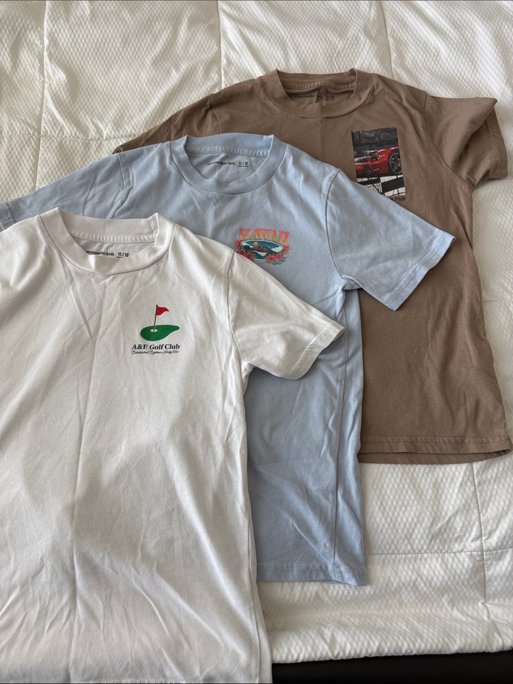 Boys Abercrombie & Fitch kids White, Light Blue & Brown Short Sleeve set of 3